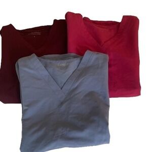 Mandala Scrub Tops Set of 3 Womens Small V-Neck Equa-Tek Burgundy Red Blue
